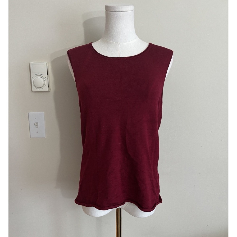 Due Per Due Silk Knit Top Womens Large Stretch Red Minimalist Chic Y2K Office